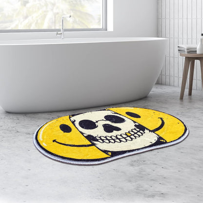 Creative Smiling Skull Print Pattern Bath Rugs Bedroompersonalized Art Rug Microfiber Tufted Non-Slip Bathroom Plush Rugs Door Mat Funny Smiling Face (30X20 In)