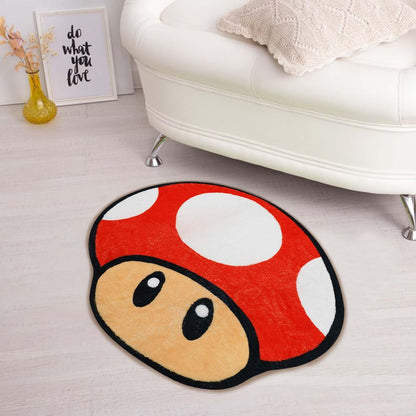 Cute Mushroom Bath Mat Red Irregular Shaped Bathroom Rugs for Kids Non-Slip Absorbent Washable Bath Mat Shaggy Kids Bedroom Rug Decor Entrance Door Mat for Shower Room and Bathtub