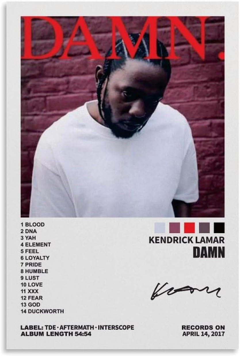 Kendrick Poster Lamar Music Poster Damn Album Cover Posters for Room Aesthetic Canvas Wall Art Bedroom Decor 24X36Inch(60X90Cm)