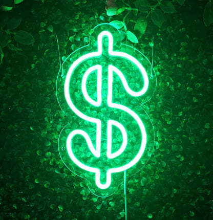 Dollar Neon Sign Money Neon Signs for Wall Decor Dollar Sign Decorations Dollars Money Obsessed Decorations LED Green Light for Bar Bedroom Party Love Money Wall Decoration, 11.9" X 7"