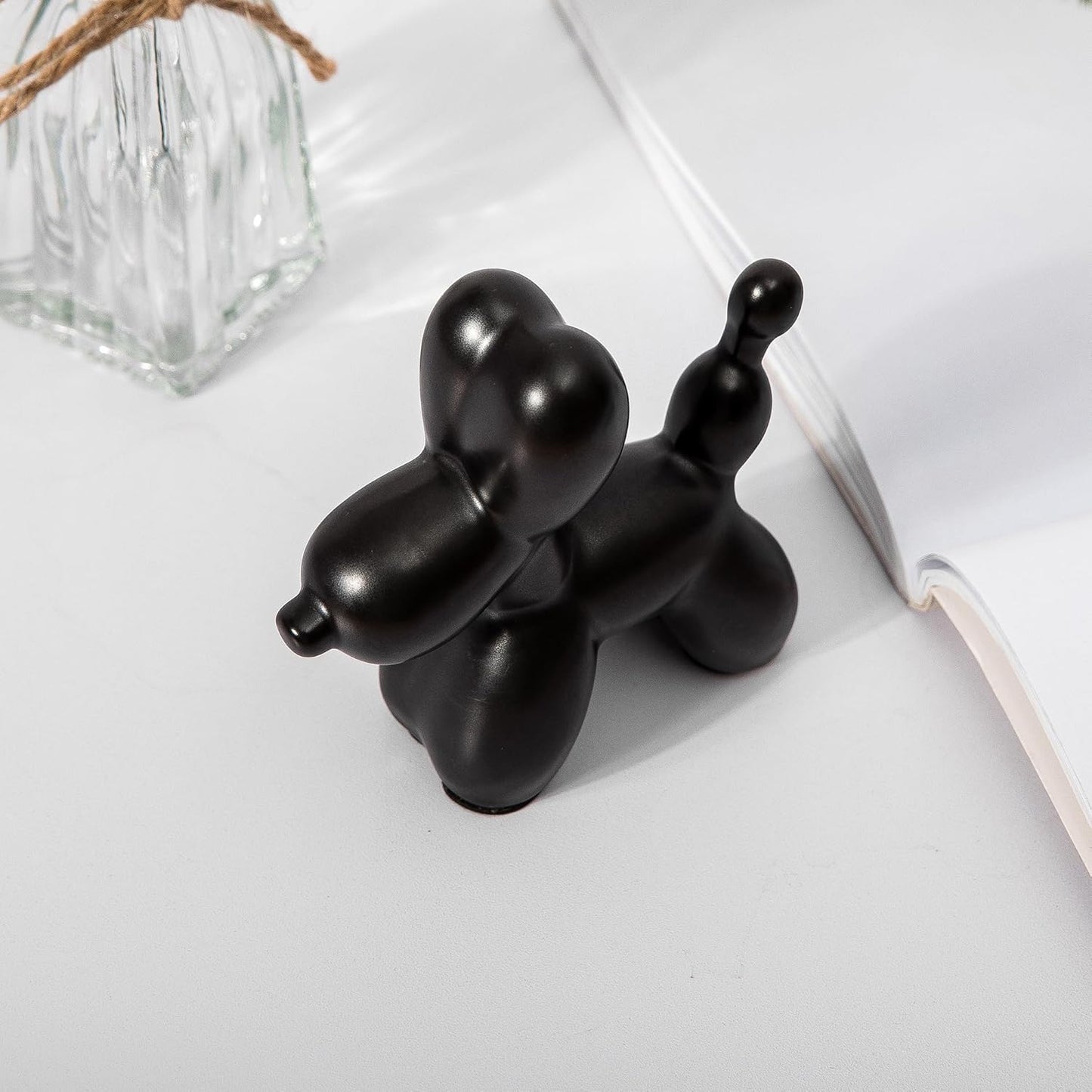 Balloon Dog Statue, Black Balloon Dog Animal Sculpture Modern Small Ceramic Animal Home Decorations Living Room Bedroom Office Desktop Ornament Decor