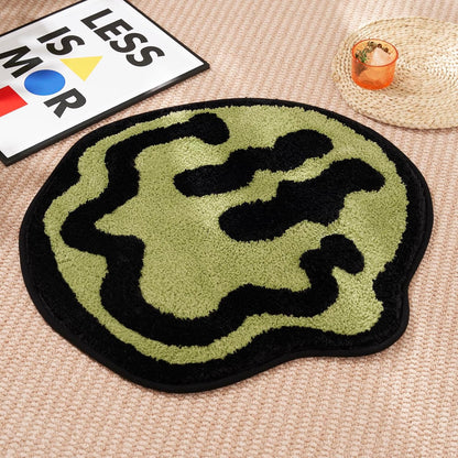 Trippy Happy Face Bath Mat Green- Cool Rugs for Bedroom, Cute Bath Mat, Hippie Rug Non-Slip, Sage Green Fun Funky Trendy Rug, Cool Decor for Bedroom Bathroom Hallway