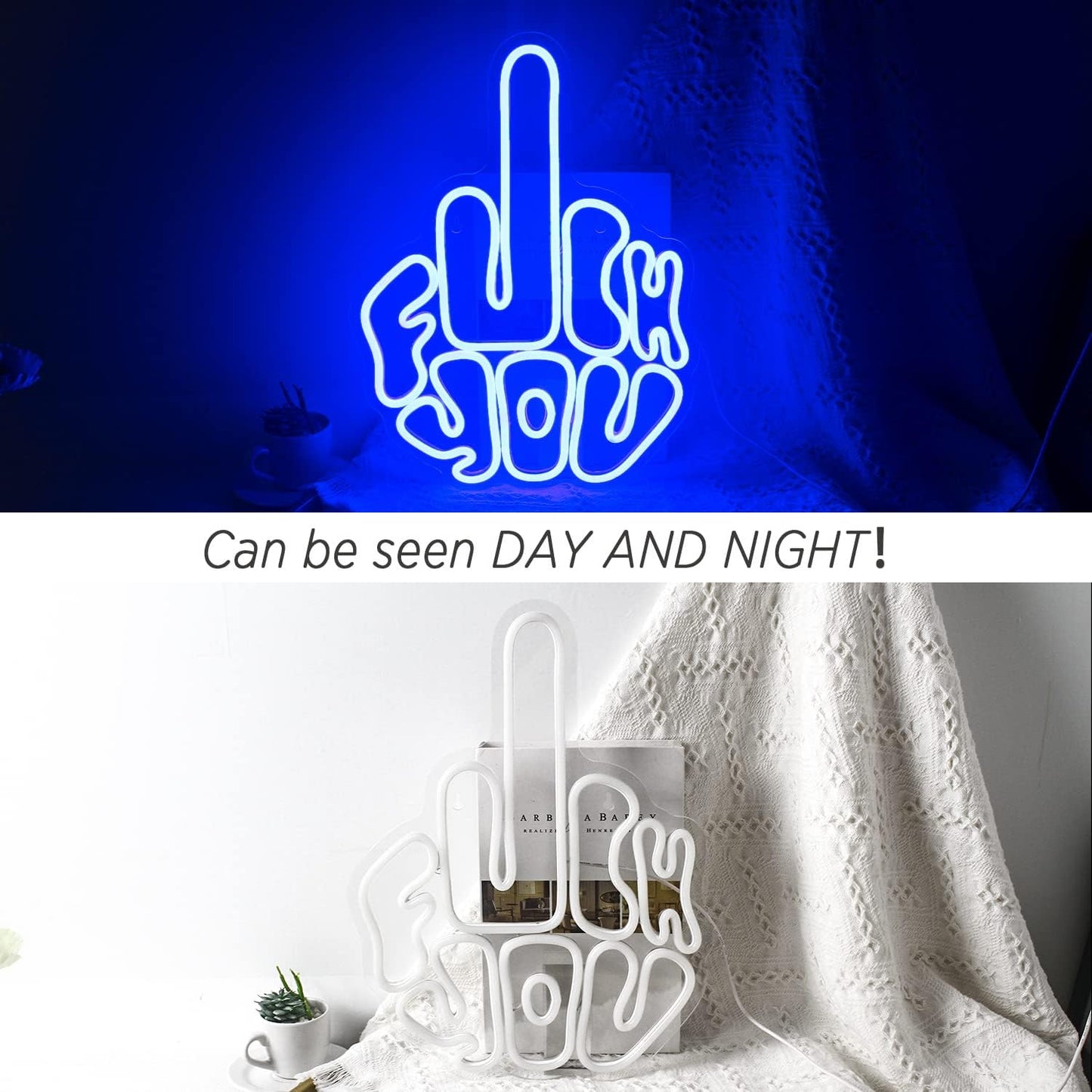 Letters Gesture Neon Signs for Wall Blue LED Neon Lights USB Neon Wall Light Neon Bar Light up Sign for Bedroom Party Pub Game Zone Decoration