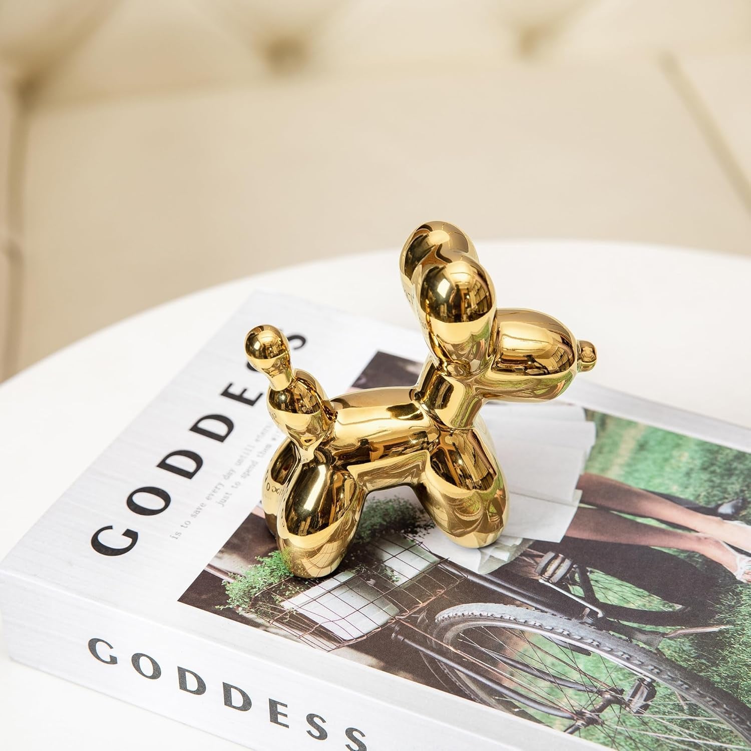 Ceramic Balloon Dog Statues Gold Modern Small Ceramic Animal Statues Decorative Ornaments for Living Room Bedroom Office Desktop Cabinet Cute Dog Statues Home Decor (Gold)