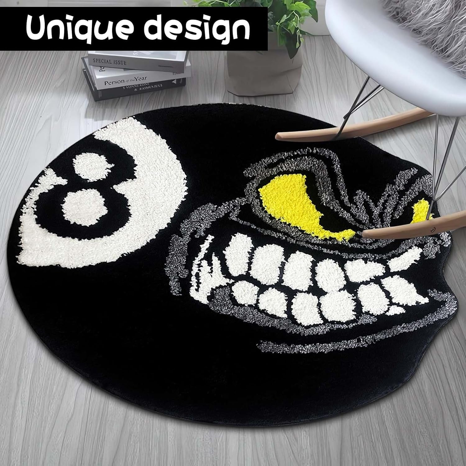 Angry 8 Ball Rug, 32" Cool Rugs 8 Ball Hypebeast Rug, Black round Rug for Bedroom, Flocking Soft Aesthetic Rug for Living Room Decor, Y2K Rug, Hypebeast Room Decor (32"X32")