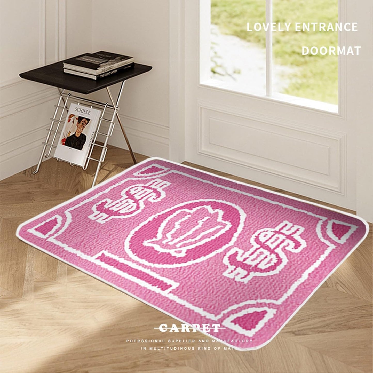 Pink Money Rug Cool Rugs for Bedroom Entrance Bathroom 2 X 3 Non Slip Front Door Rug, Green Entryway Doormat Washable Bath Mat, Funky Aesthetic Small Throw Runner Rugs Carpet for Kitchen Living Room