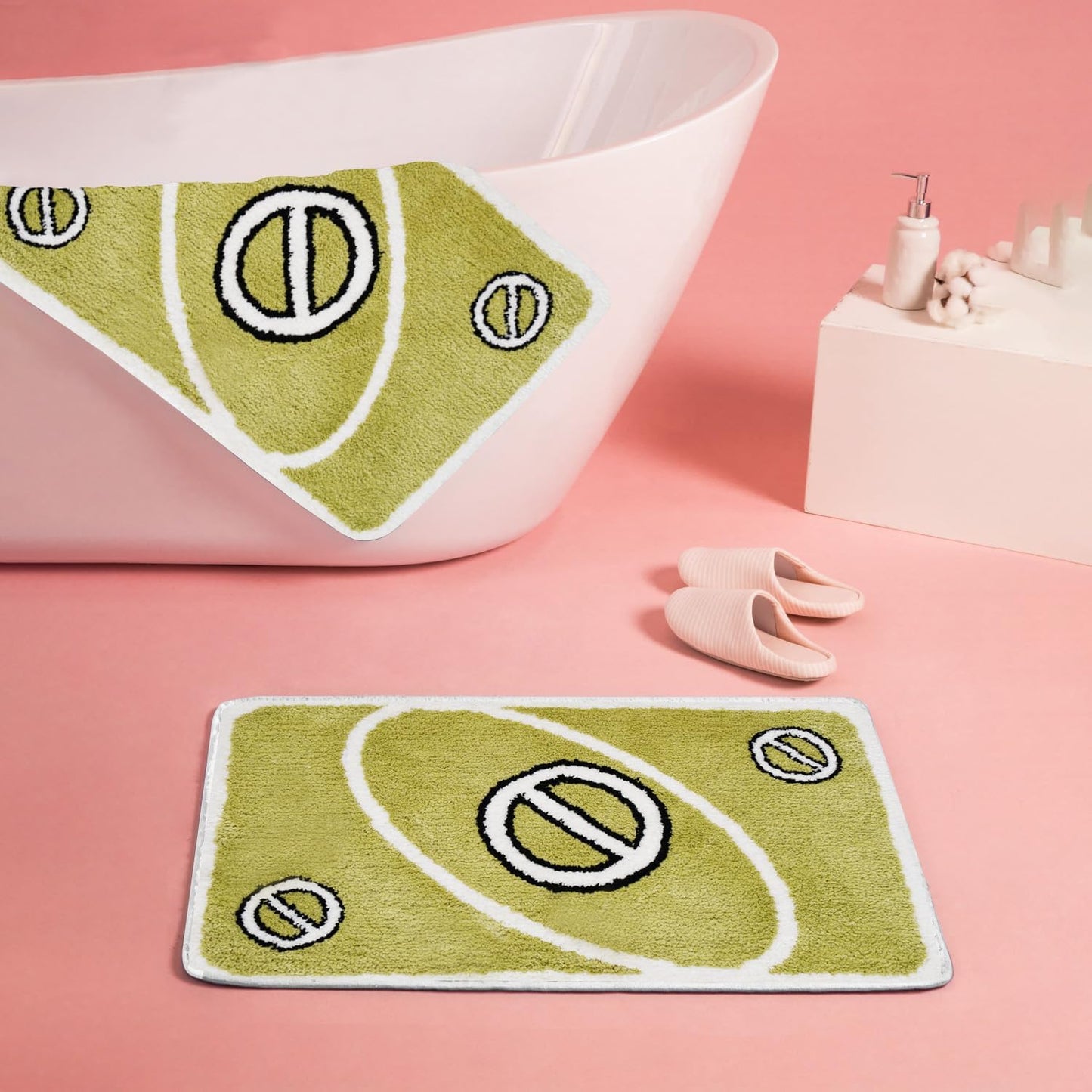 UNO Card Rug Green Bathroom Rugs Non Slip, Fluffy Extra Soft and Absorbent Microfiber Cute Cool Funky Bath Mats, Aesthetic Unique Fun Rug Carpet for Bathroom Shower Floor Decor, 32 X 20 Inch