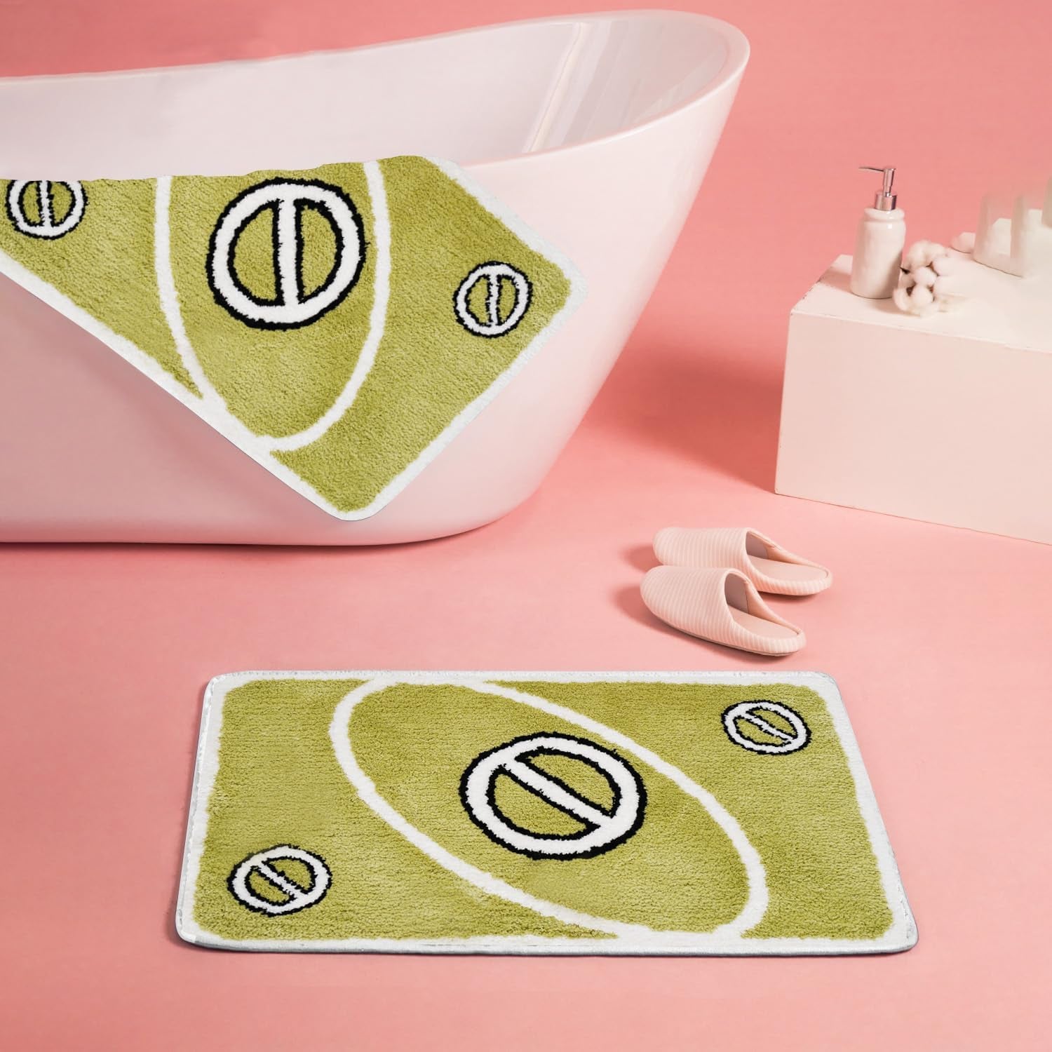 UNO Card Rug Green Bathroom Rugs Non Slip, Fluffy Extra Soft and Absorbent Microfiber Cute Cool Funky Bath Mats, Aesthetic Unique Fun Rug Carpet for Bathroom Shower Floor Decor, 32 X 20 Inch