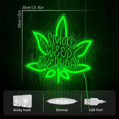 Green Leaf Neon Sign Leaf LED Neon Signs Lights USB Powered Dimmable Leaf LED Neon Light up Signs for Home Bedroom Bar Pub Game Room Wall Decor Birthday Gift