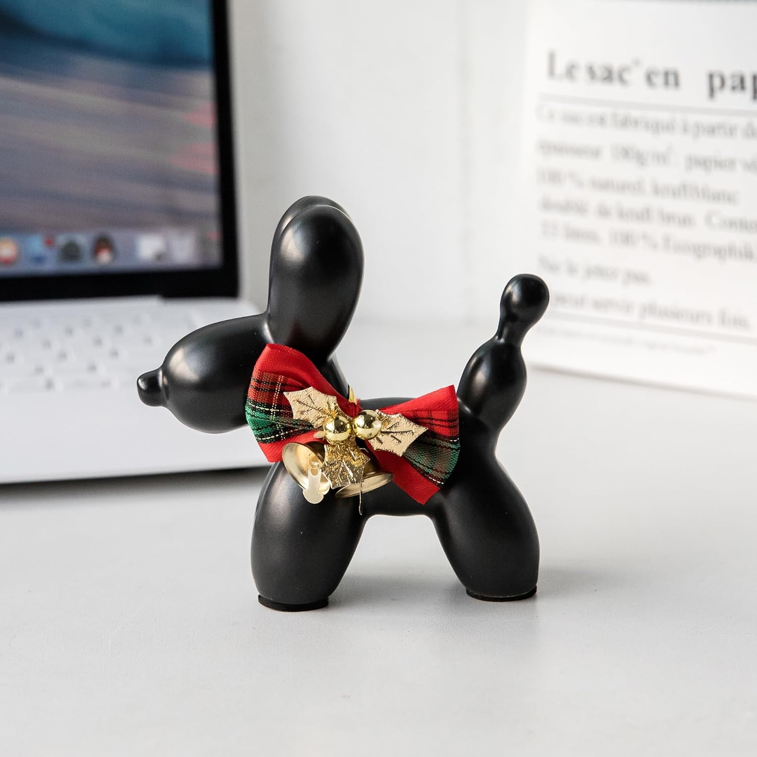 Balloon Dog Statue, Black Balloon Dog Animal Sculpture Modern Small Ceramic Animal Home Decorations Living Room Bedroom Office Desktop Ornament Decor