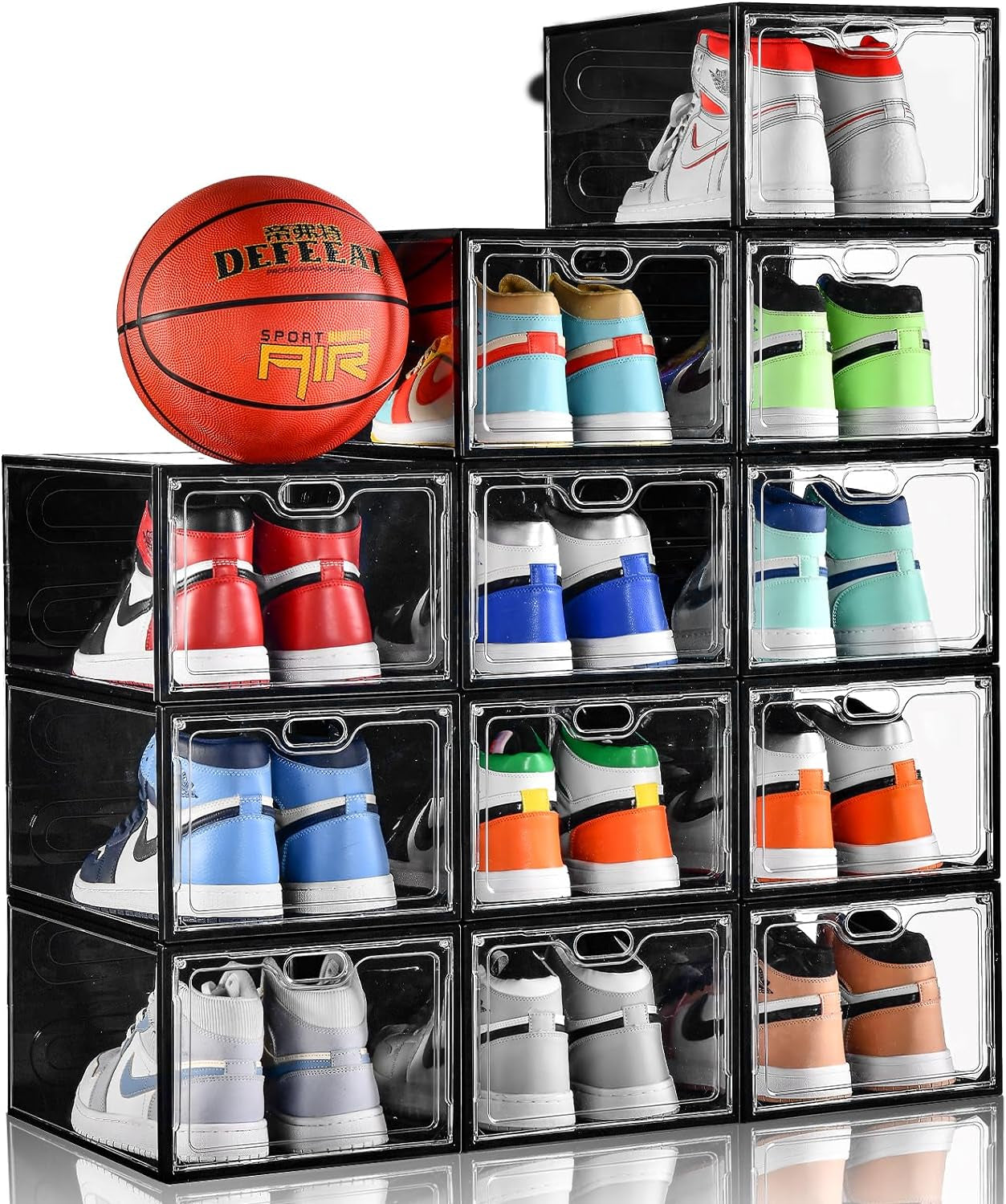 12 Pack Clear Shoes Box, Shoes Storage with Magnetic Door, Shoe Box for Closet, Sneaker Case, Fit up to US Size 12 for Men/Women(13.4”X 9.8”X 7.1”)