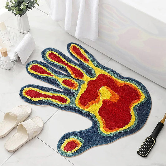 Hand Shape Bath Rug Funny Abstract Bathroom Rugs Soft Microfiber Shower Mat Non Slip Water Absorbent Bath Mat Funky Cool Carpet Bedroom Aesthetic Decor for Bathroom (Red,2.6 X 2.6FT)