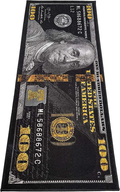 Black Money Rugs 100 Dollar Bill Cool Area Rug Door Mat Runner for Living Room Bedroom Indoor Outdoor Rug (31.5" X 78.7")