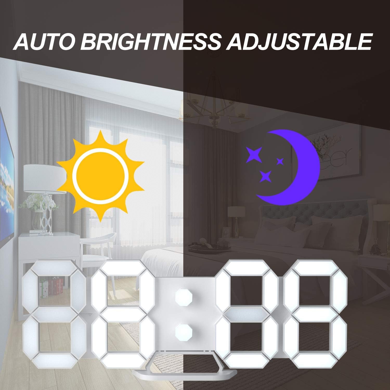 3D LED Digital Wall Clock Desk Alarm Clock with Remote Control for Kitchen Bedroom Office, Fashion 9.7" LED Night Light Decor Clock Adjust Brightness 12H/24H Time Date Temperature White