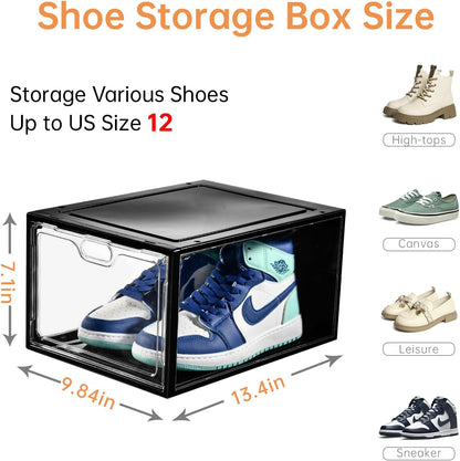 12 Pack Clear Shoes Box, Shoes Storage with Magnetic Door, Shoe Box for Closet, Sneaker Case, Fit up to US Size 12 for Men/Women(13.4”X 9.8”X 7.1”)