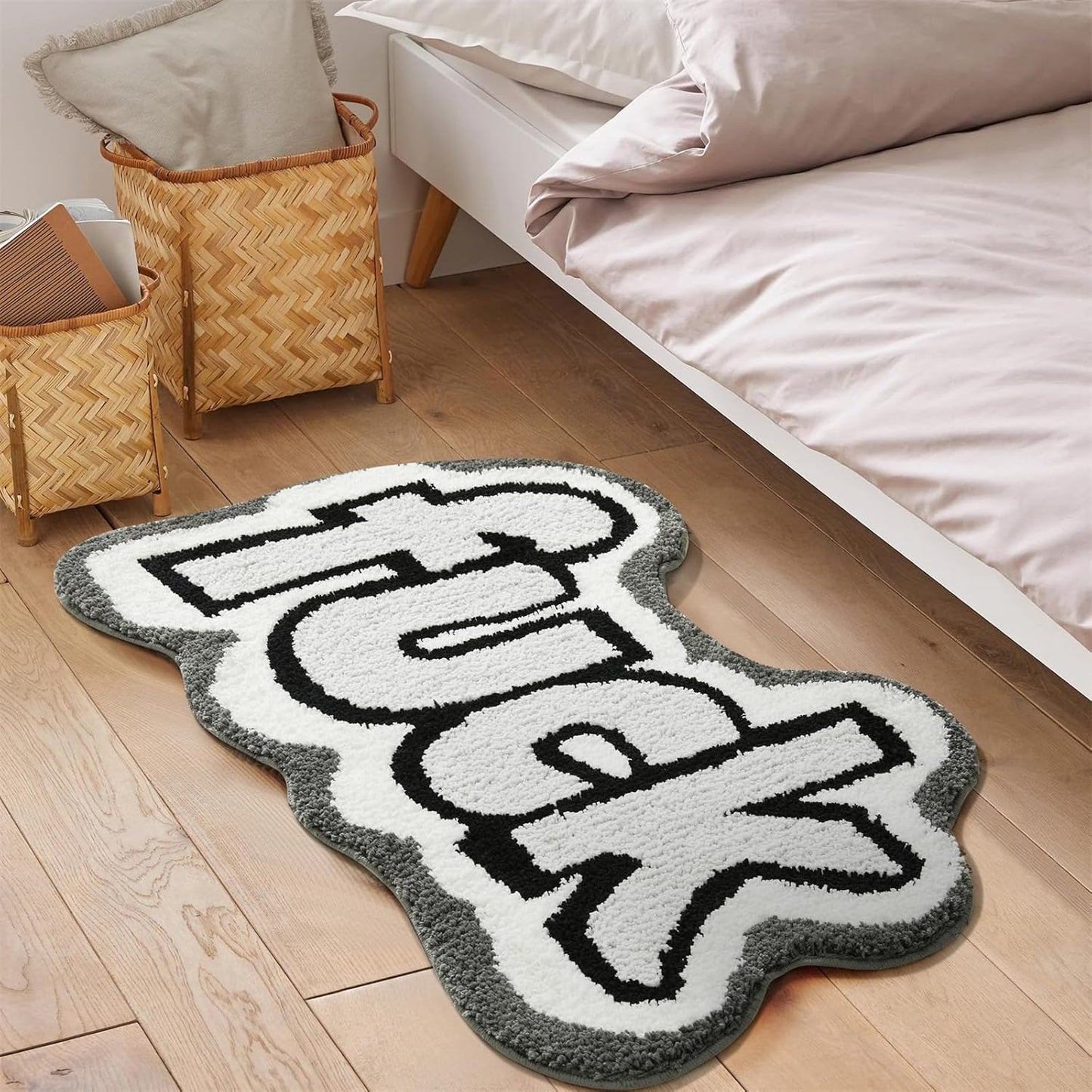 Funny Cute 2X3 Rugs for Bedroom Bathroom Dorm Kitchen Non Slip Machine Washable, Black White Gray Swear Words Funny Funky Cool Small Area Rug Fluffy Shaggy Bedside Accent Rug