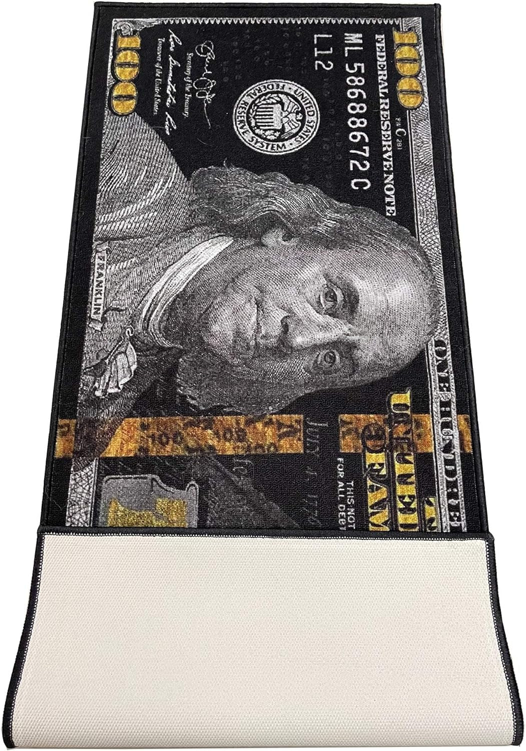 Black Money Rugs 100 Dollar Bill Cool Area Rug Door Mat Runner for Living Room Bedroom Indoor Outdoor Rug (31.5" X 78.7")