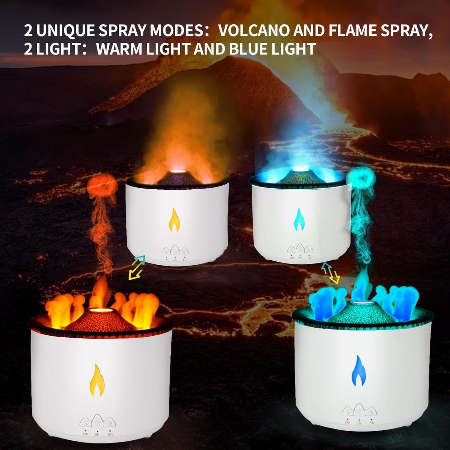 Aromatherapy Essential Oil Diffuser 360Ml,Volcano Diffuser/Humidifier, 2Mist Mosdes : Flame and Volcano, Included 50ML Hotel Collection Essential Oil for Home, Bedroom,Large Room