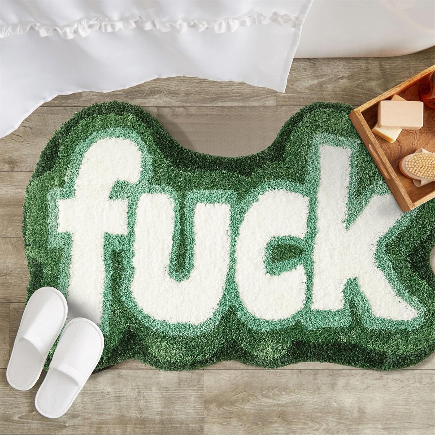 Green Cute Funky Bathroom Rugs Non Slip Washable, Shaggy Soft Absorbent Funny Cool Unique 2X3 Accent Throw Carpet Small Area Rugs for Bedroom Bathroom Dorm Kitchen Rude Swear Words Rug