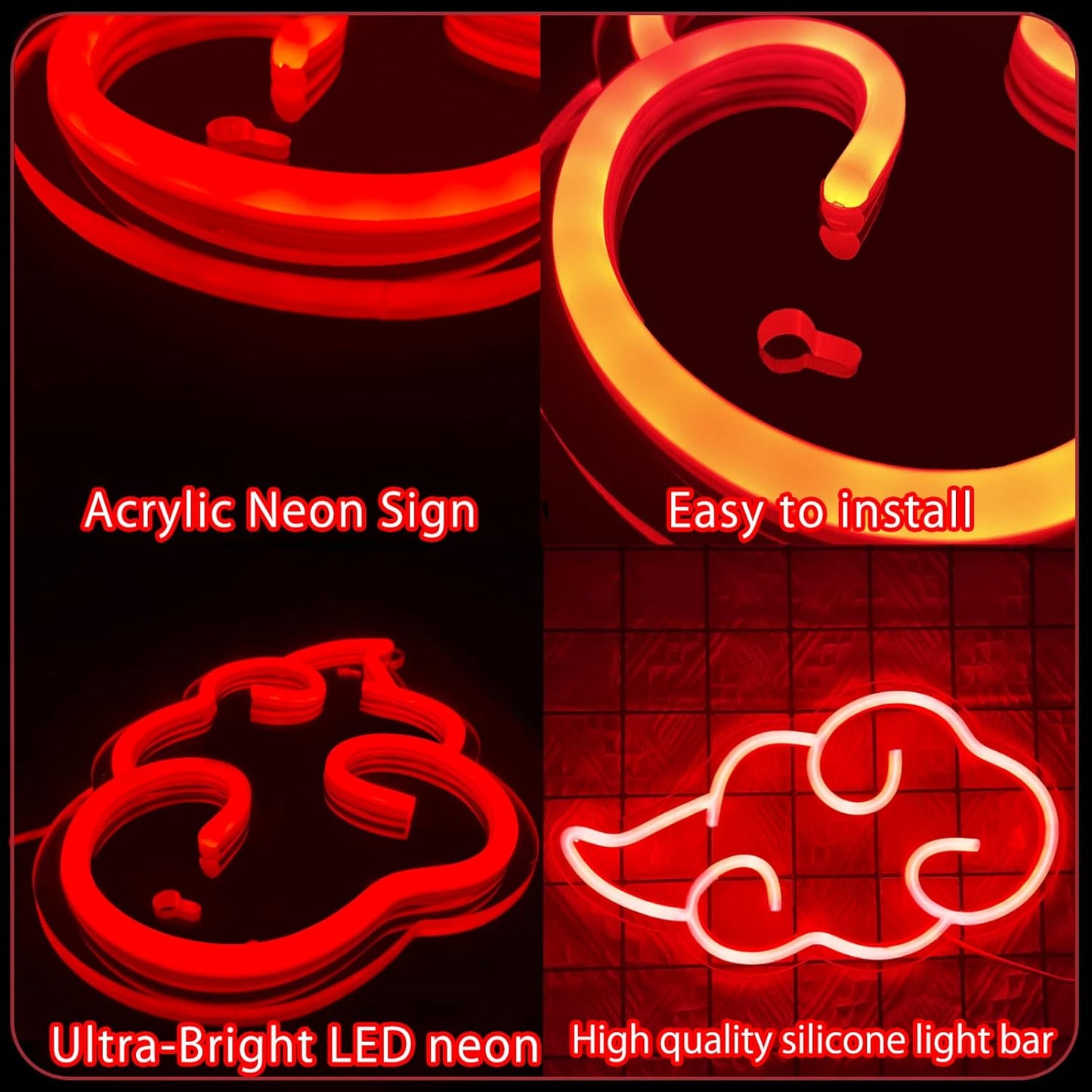 Anime Neon Sign, LED Red Cloud Neon Signs for Wall Decor, Dimmable Gaming Neon Sign Wall Signs USB Night Neon Light for Bedroom Game Room Man Cave Party, Gifts for Your Son, Boyfriend(12X7In)