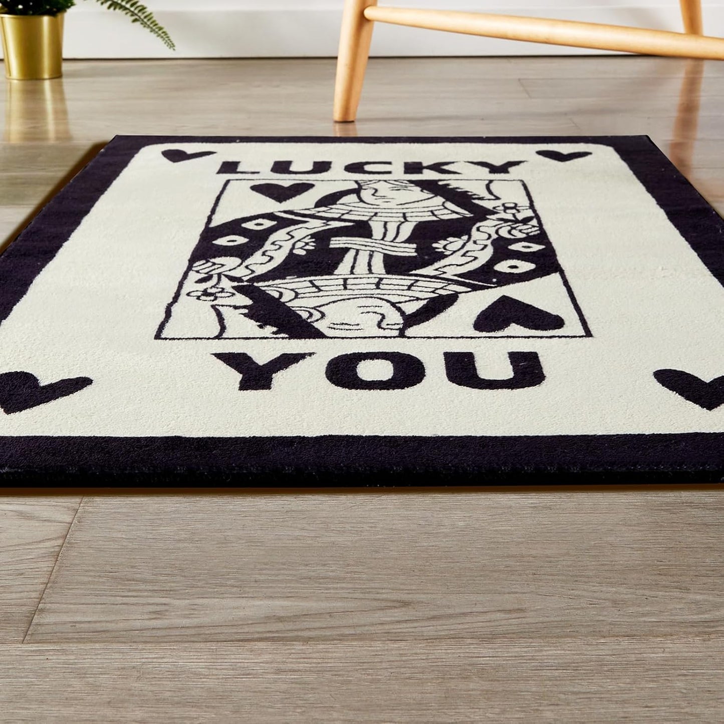 Lucky You Playing Card Rug Black and Ivory, Thin Cute Retro Aesthetic 2X3 Small Rugs for Bedroom College Bathroom Kitchen Non Slip, Trendy Funky Unique Cool Preppy Rug Dorm Accent Floor Mat