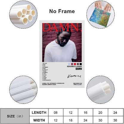 Kendrick Poster Lamar Music Poster Damn Album Cover Posters for Room Aesthetic Canvas Wall Art Bedroom Decor 24X36Inch(60X90Cm)