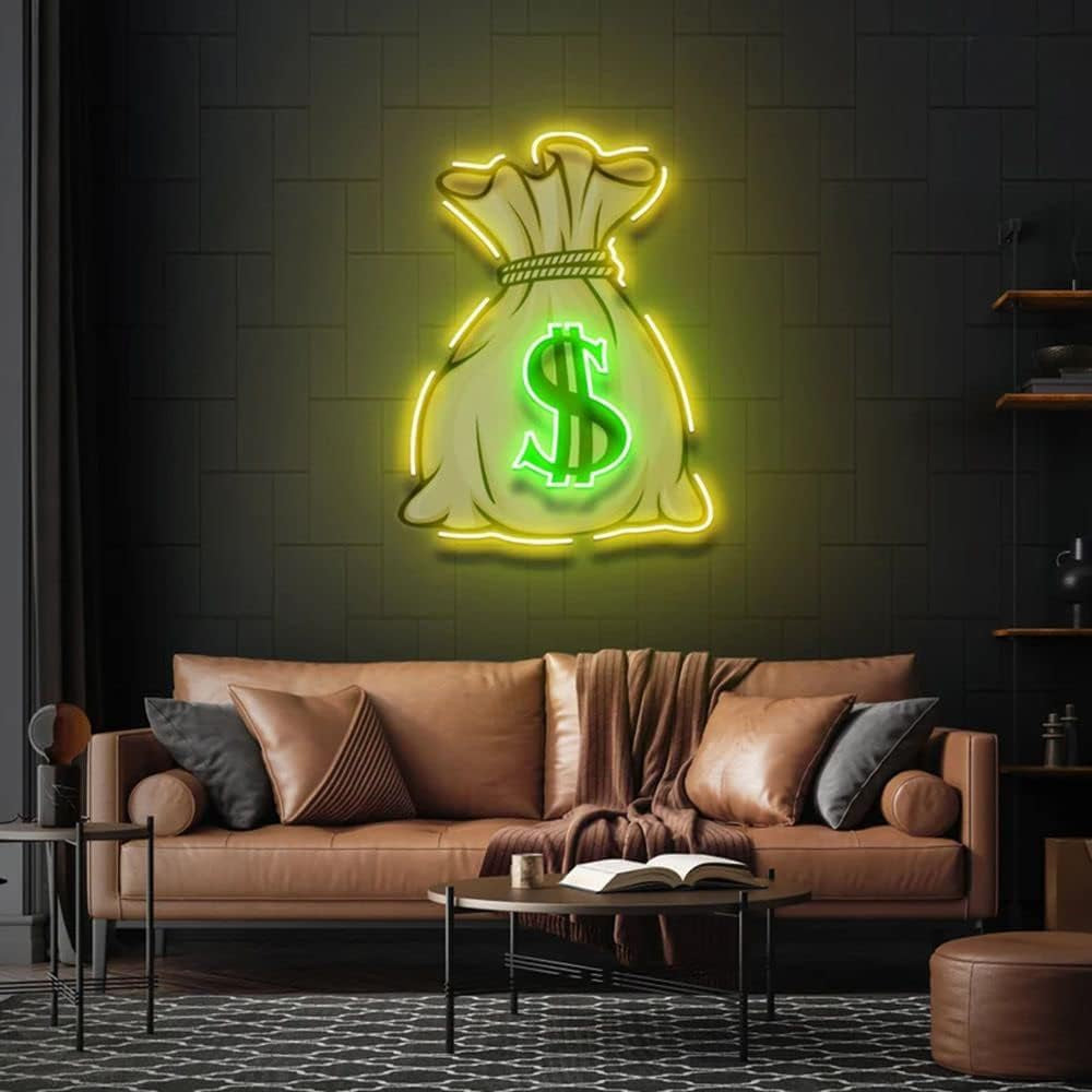 Money Bag Neon Signs for Wall Decor - Personalized Led Neon Lights Money Light up Led Sign Custom Light Signs USB Power Wall Wall Art Decoration,Size:40 * 30Cm