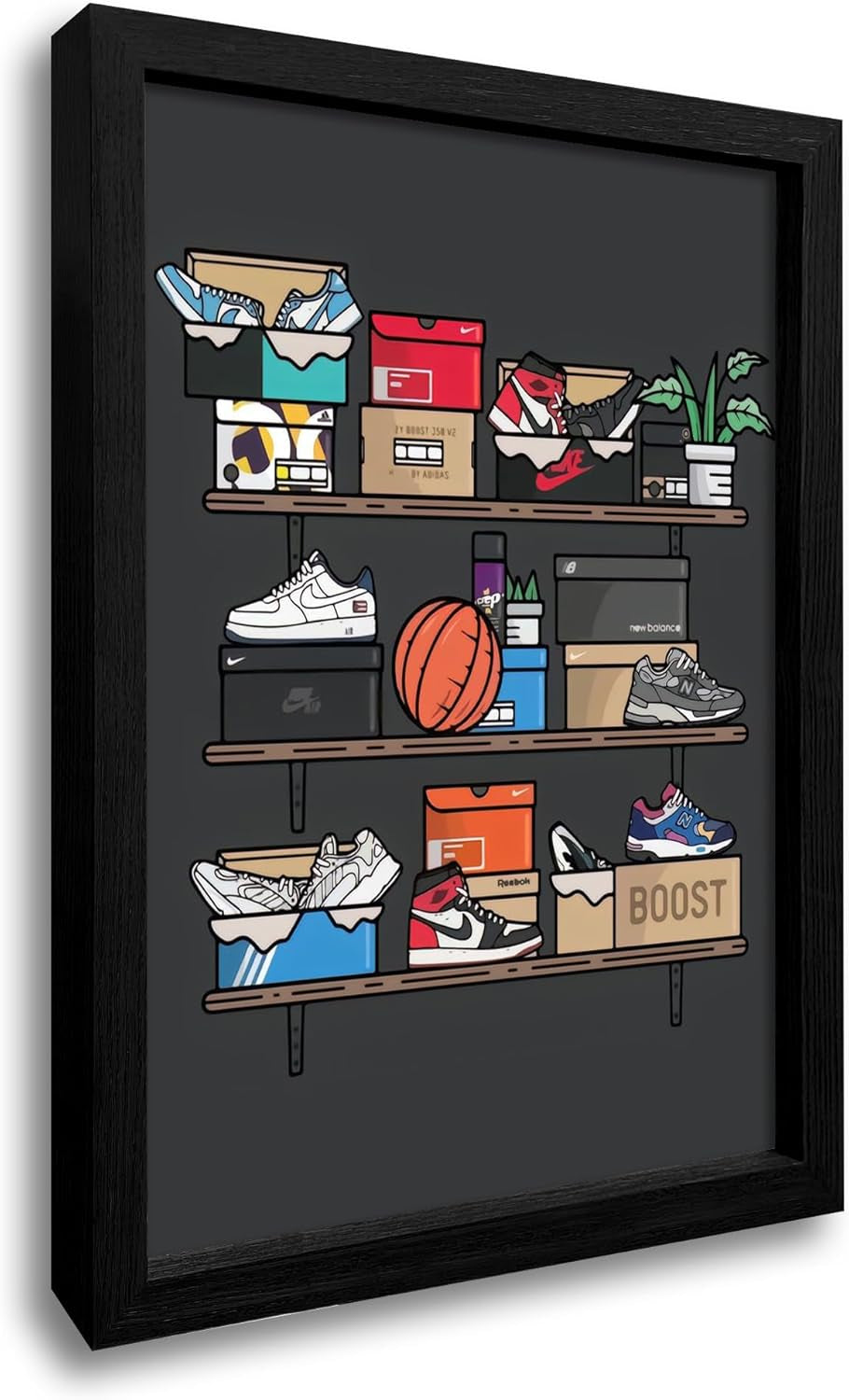 Hypebeast Sneaker Poster, Sneaker Wall Art Decor,Aj Wall Art Teen Boy Room Girl Room Wall Art Printed Sneaker Air Sneaker Shoebox Collection (Black Frame, 12" X 16")