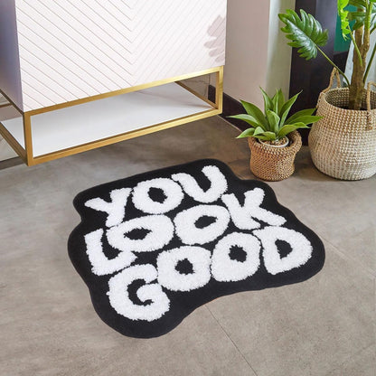 You Look Good Bath Mat Black Bathroom Rugs Funny Cute Bath Rugs Non Slip Microfiber Plush Preppy Small Cool Shower Rug Washable Absorbent Floor Mat for Bathtub Sink 25"X21"