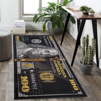 Black Money Rugs 100 Dollar Bill Cool Area Rug Door Mat Runner for Living Room Bedroom Indoor Outdoor Rug (31.5" X 78.7")