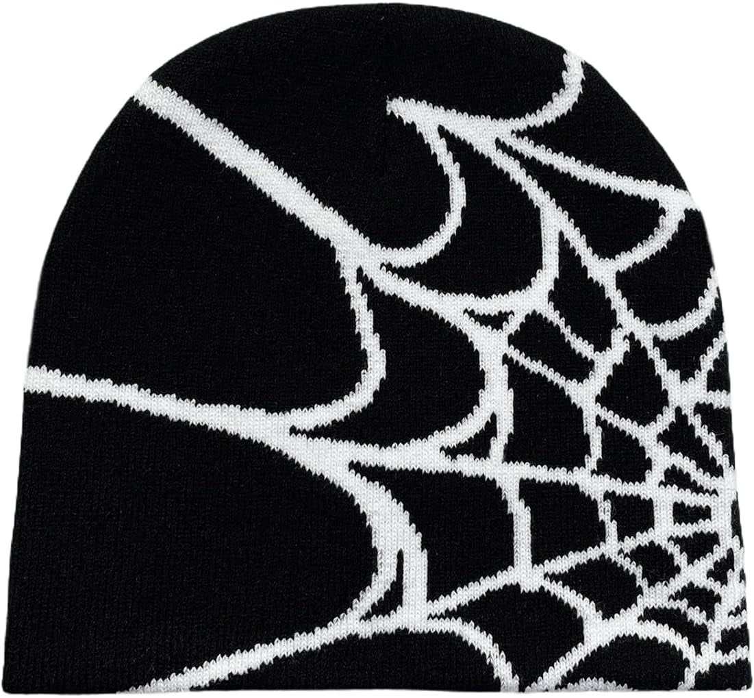 Y2K Gothic Spider Pattern Wool Acrylic Knitted Hat Women Beanie Winter Warm Beanies Men Casual Skullies Outdoor