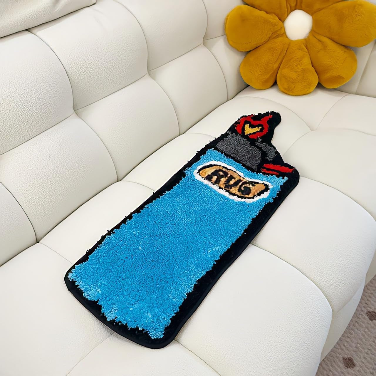 Blue Lighter Tufted Rug Art Rug for Bedroom Living Room Retro Rainbow Fluffy Anti-Slip Bath Bathroom Rug Nonslip Mat Home Decor (31.5X9.4 Inch)