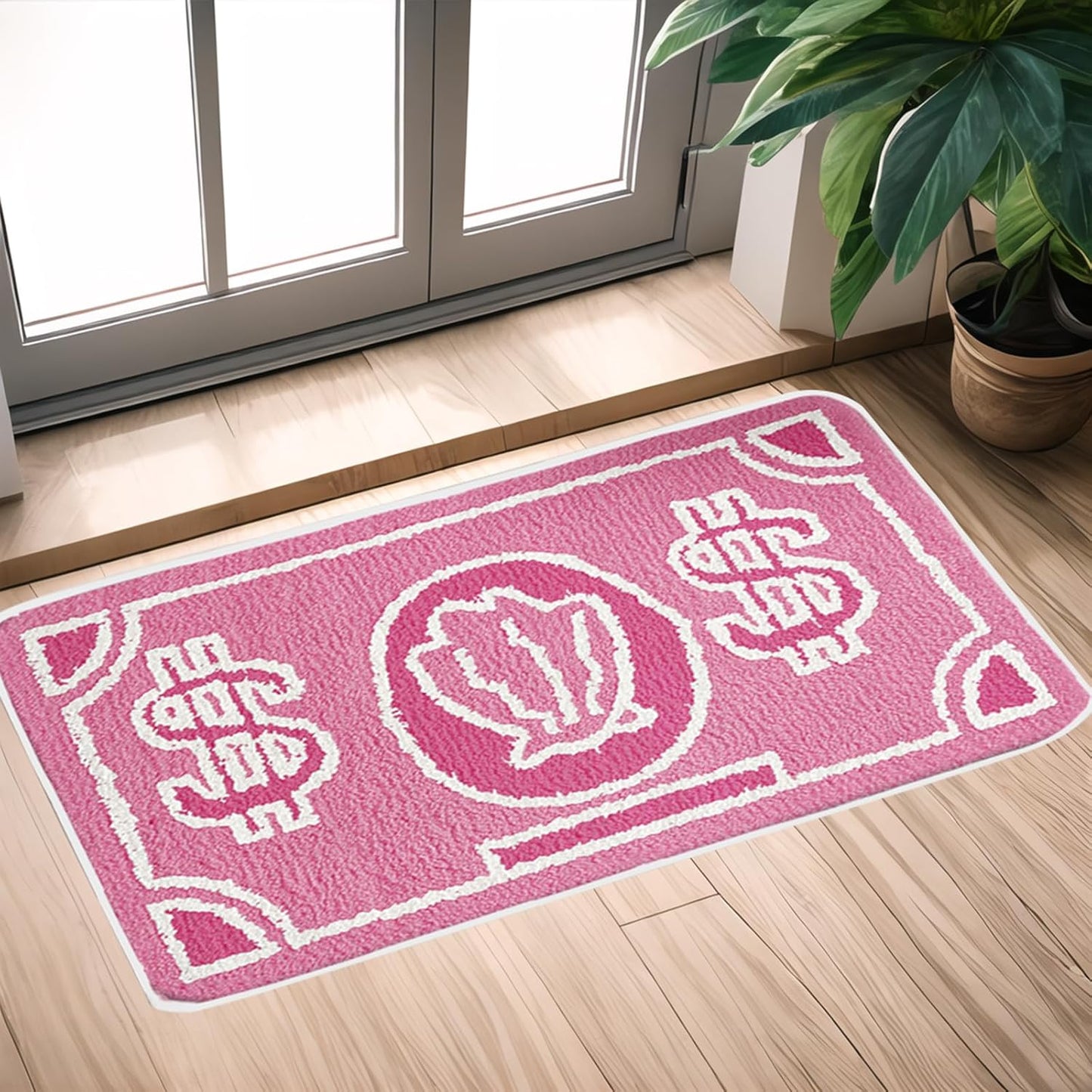 Pink Money Rug Cool Rugs for Bedroom Entrance Bathroom 2 X 3 Non Slip Front Door Rug, Green Entryway Doormat Washable Bath Mat, Funky Aesthetic Small Throw Runner Rugs Carpet for Kitchen Living Room