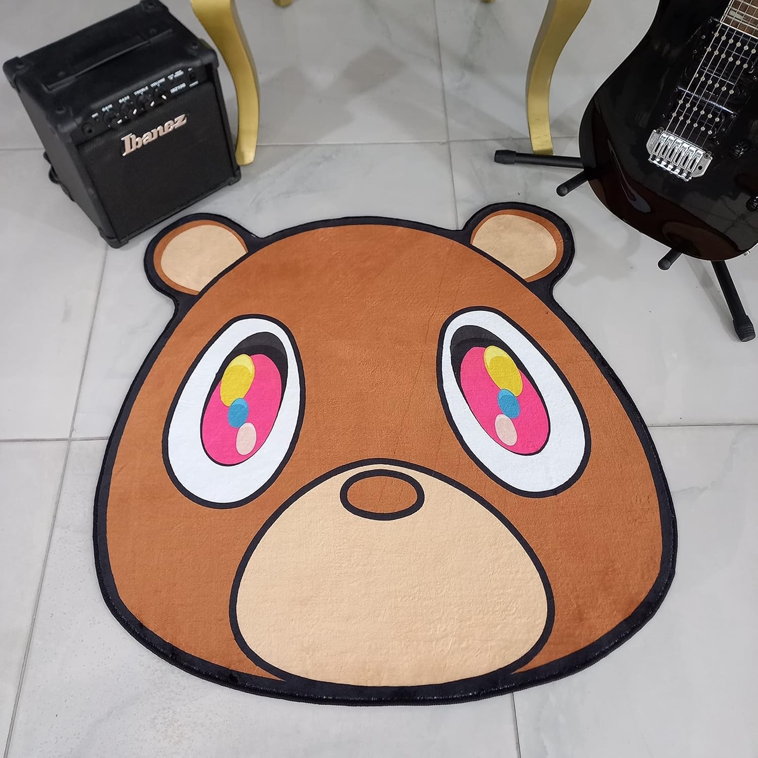 Graduation Bear Rug LGBTQ Decorations Bear Head Shaped Carpet Hip Hop Lover Gift Mat Popular Music Room Decor Very Soft Thick Rug (Ultra Soft Quality, 2X2 Ft.)