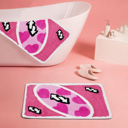 UNO Card Pink Bathroom Rugs Non Slip, Fluffy Extra Soft and Absorbent Microfiber Cute Cool Funky Bath Rugs Mats, Aesthetic Unique Fun Carpet for Bathroom Shower Floor Decor, 32 X 20 Inch