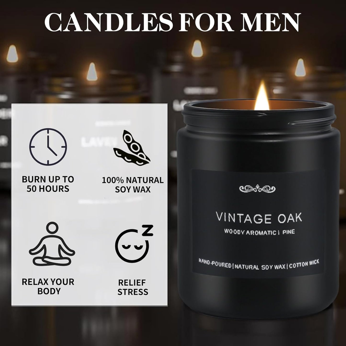 Scented Candles Gifts Set, Men Candle Set for Home Scented, 4 Pack Candles for Men, Valentines Day Gifts for Him, Birthday Gifts Candles for Men Scents of Leather/Oak/Patchouli/Magnolia Sandalwood