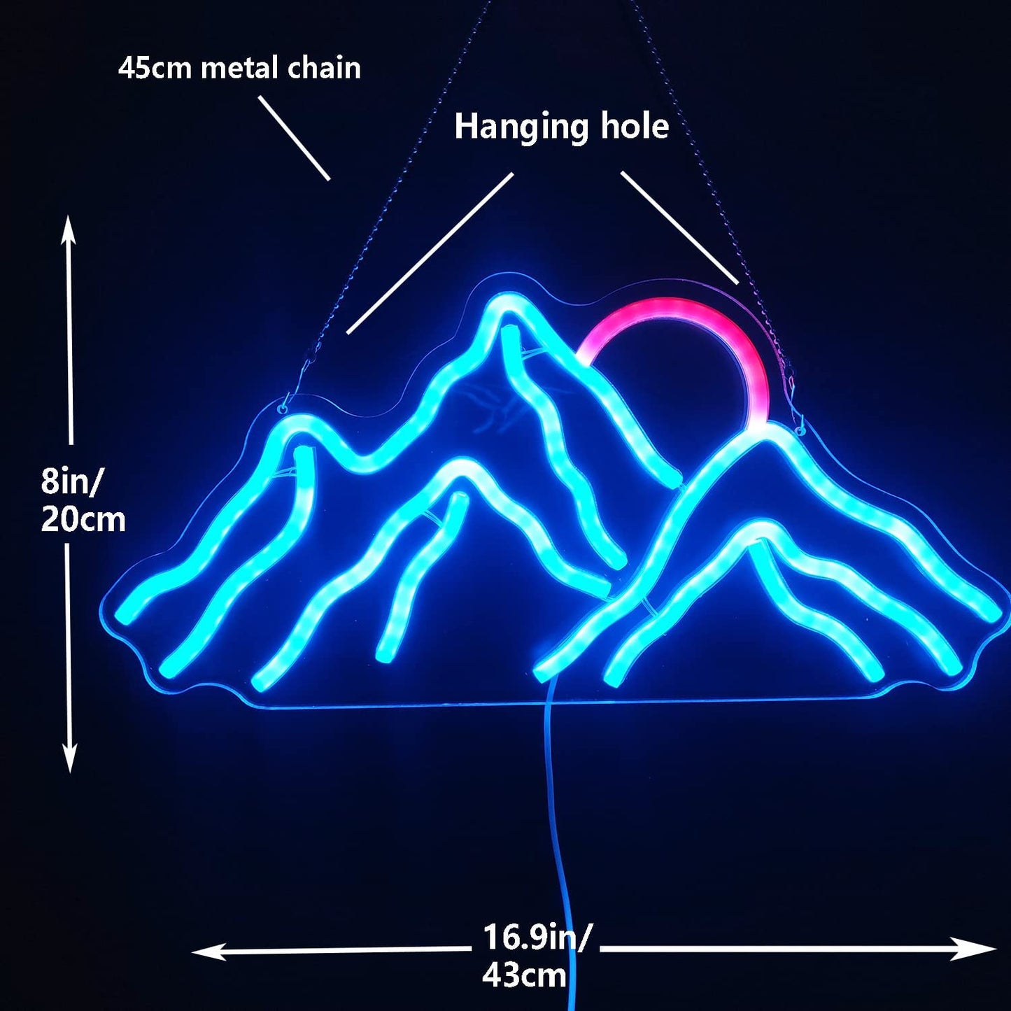 Dimmable Mountain Neon LED Light Sign, 16.9’’*8’’ Sunrise & Sunset for Bedroom, Living Room, Hotel, Wall Decor Christmas Gift (Ice Blue,Red)