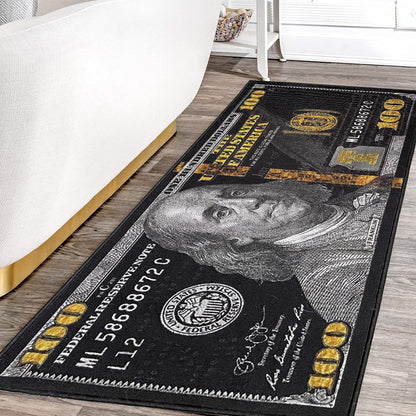 Black Money Rugs 100 Dollar Bill Cool Area Rug Door Mat Runner for Living Room Bedroom Indoor Outdoor Rug (31.5" X 78.7")