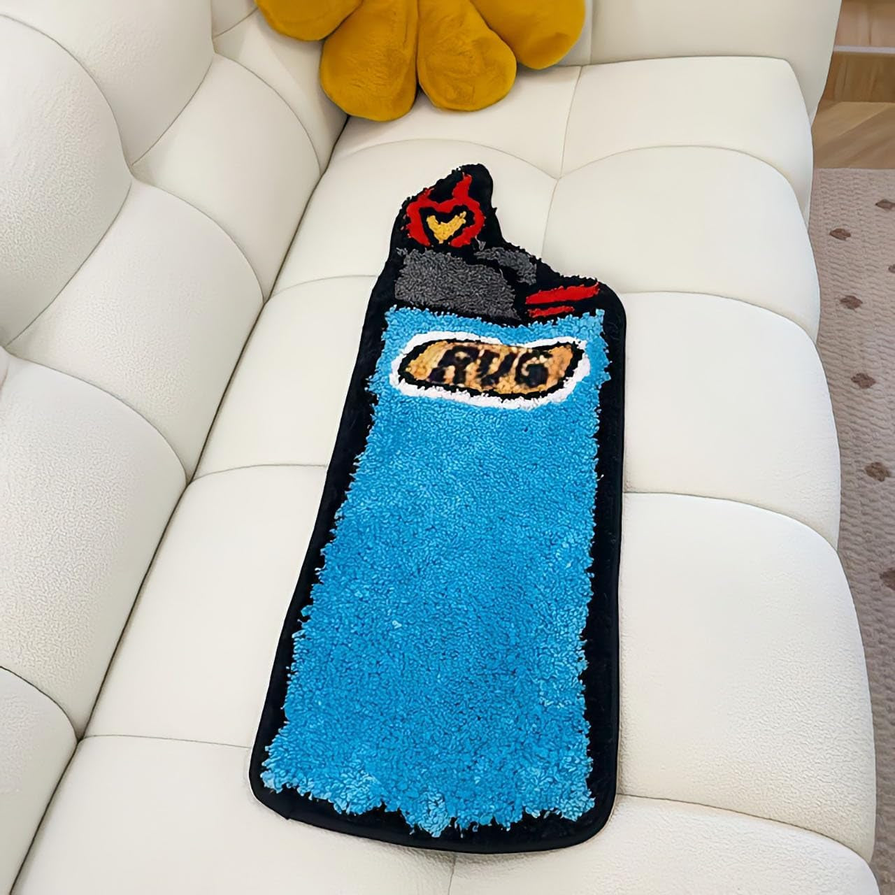 Blue Lighter Tufted Rug Art Rug for Bedroom Living Room Retro Rainbow Fluffy Anti-Slip Bath Bathroom Rug Nonslip Mat Home Decor (31.5X9.4 Inch)