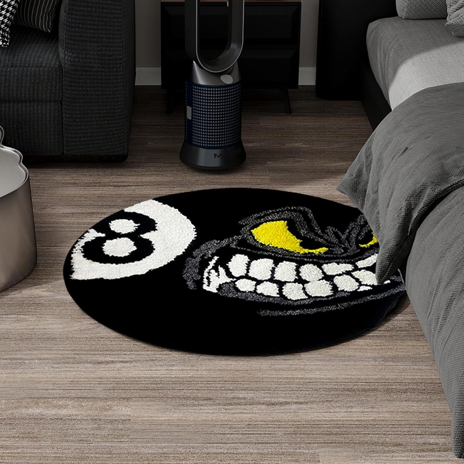 Angry 8 Ball Rug, 32" Cool Rugs 8 Ball Hypebeast Rug, Black round Rug for Bedroom, Flocking Soft Aesthetic Rug for Living Room Decor, Y2K Rug, Hypebeast Room Decor (32"X32")