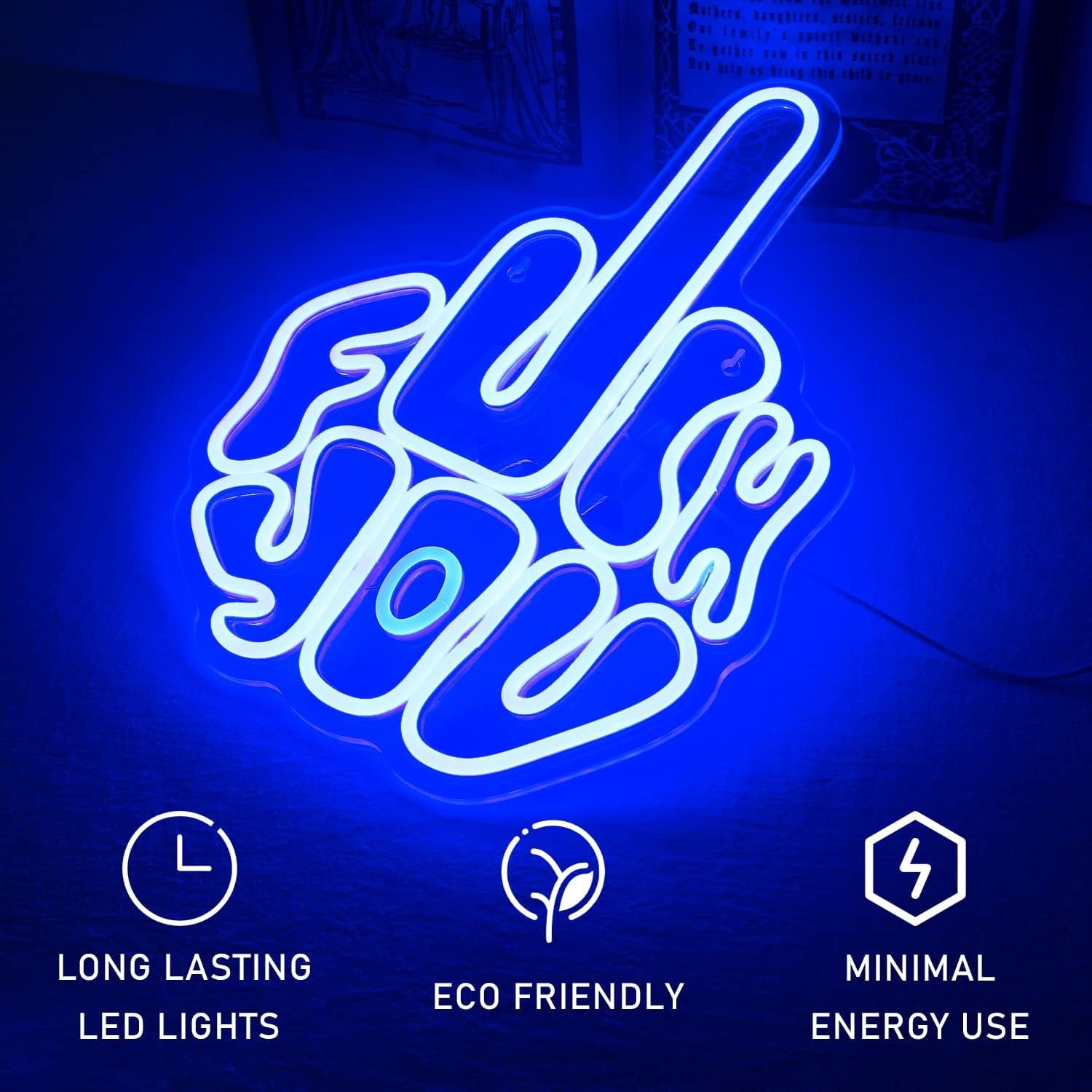 Letters Gesture Neon Signs for Wall Blue LED Neon Lights USB Neon Wall Light Neon Bar Light up Sign for Bedroom Party Pub Game Zone Decoration