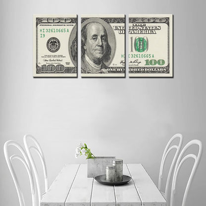 3 Panels Canvas Wall Art 100 Bill Dollar ​Cash Money Collection，Printing Poster for Home Decor and Office Living Room Artwork Framed Ready to Hang-42”X20”