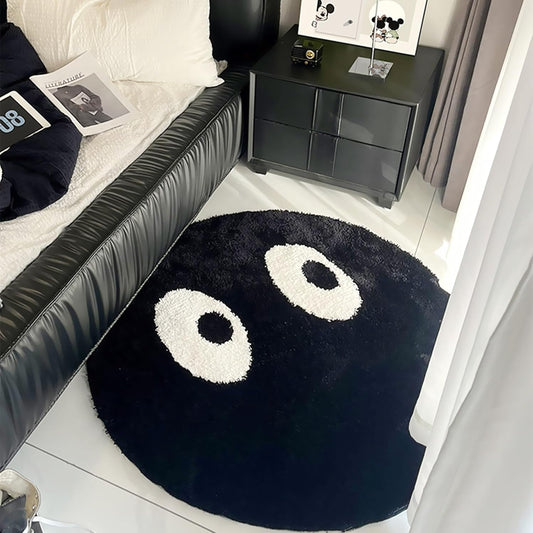 Funny round Rug, Black and White Area Rugs Cute Eyes Bedroom Bedside Rug Shaggy Non-Slip Flocking Accent Floor Rug for Living Room, Kids Room, Office, Home Décor Rug 40"