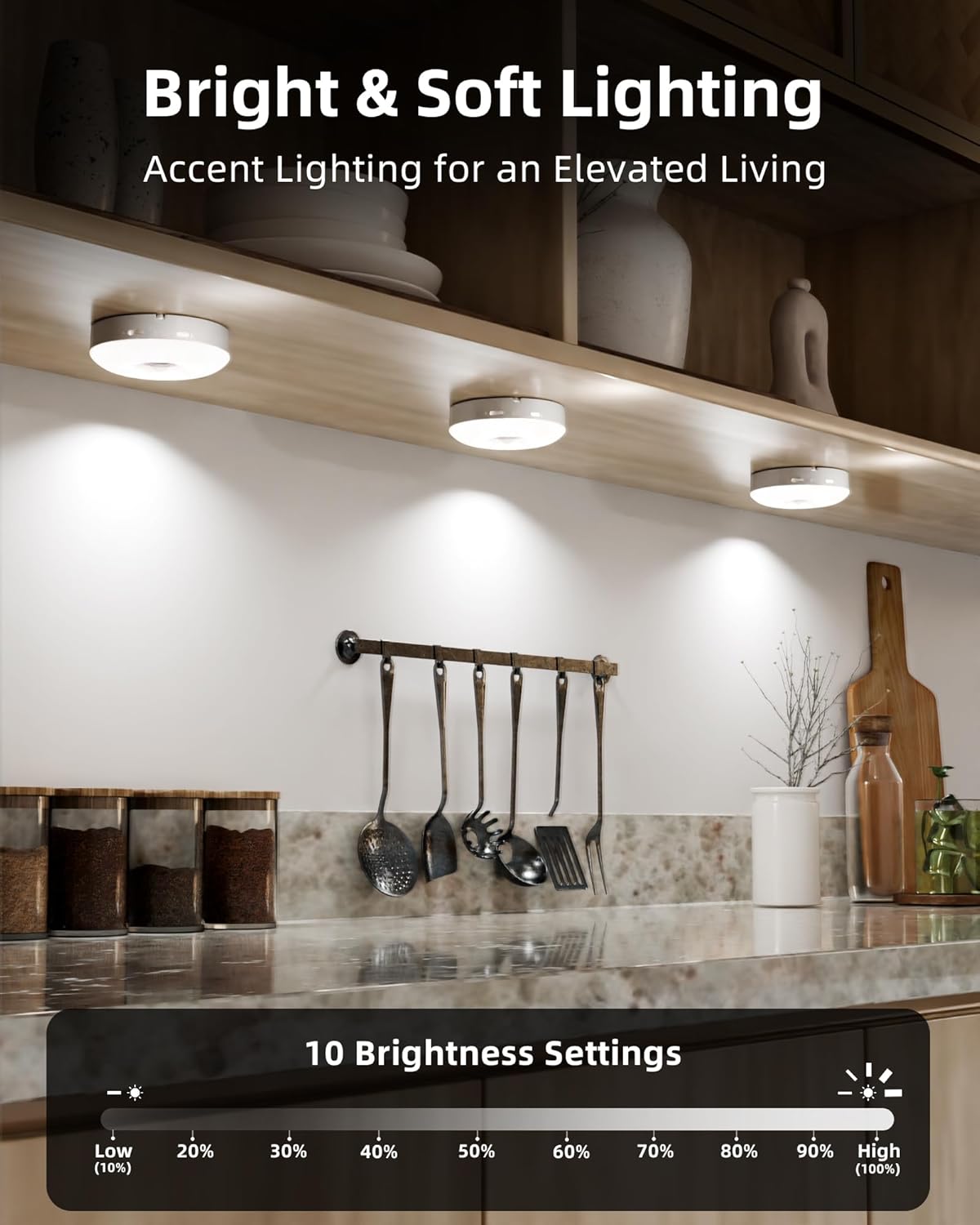 under Cabinet Lighting, Rechargeable Battery Operated Puck Lights with Remote, 3 Color Temps &12 RGB LED Motion Sensor Lights Indoor, Dimmable Magnetic under Counter Lights for Kitchen (6 Pack)