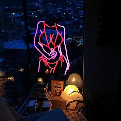 Lady Neon Sign Dimmable Lady Neon Sign Wall Decor Gift for Bar Party Man Cave Girl Bedroom Party Decoration 17.6 * 13.2 Inch