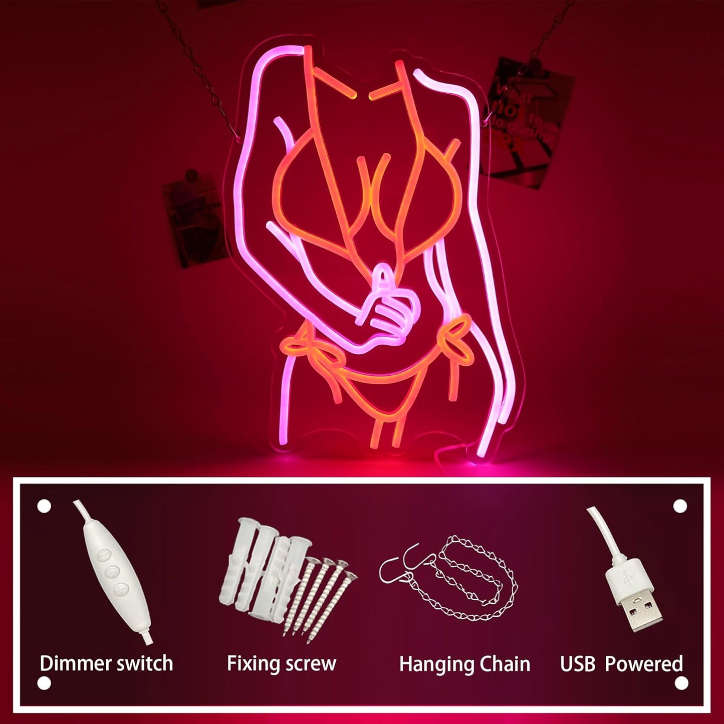 Lady Neon Sign Dimmable Lady Neon Sign Wall Decor Gift for Bar Party Man Cave Girl Bedroom Party Decoration 17.6 * 13.2 Inch