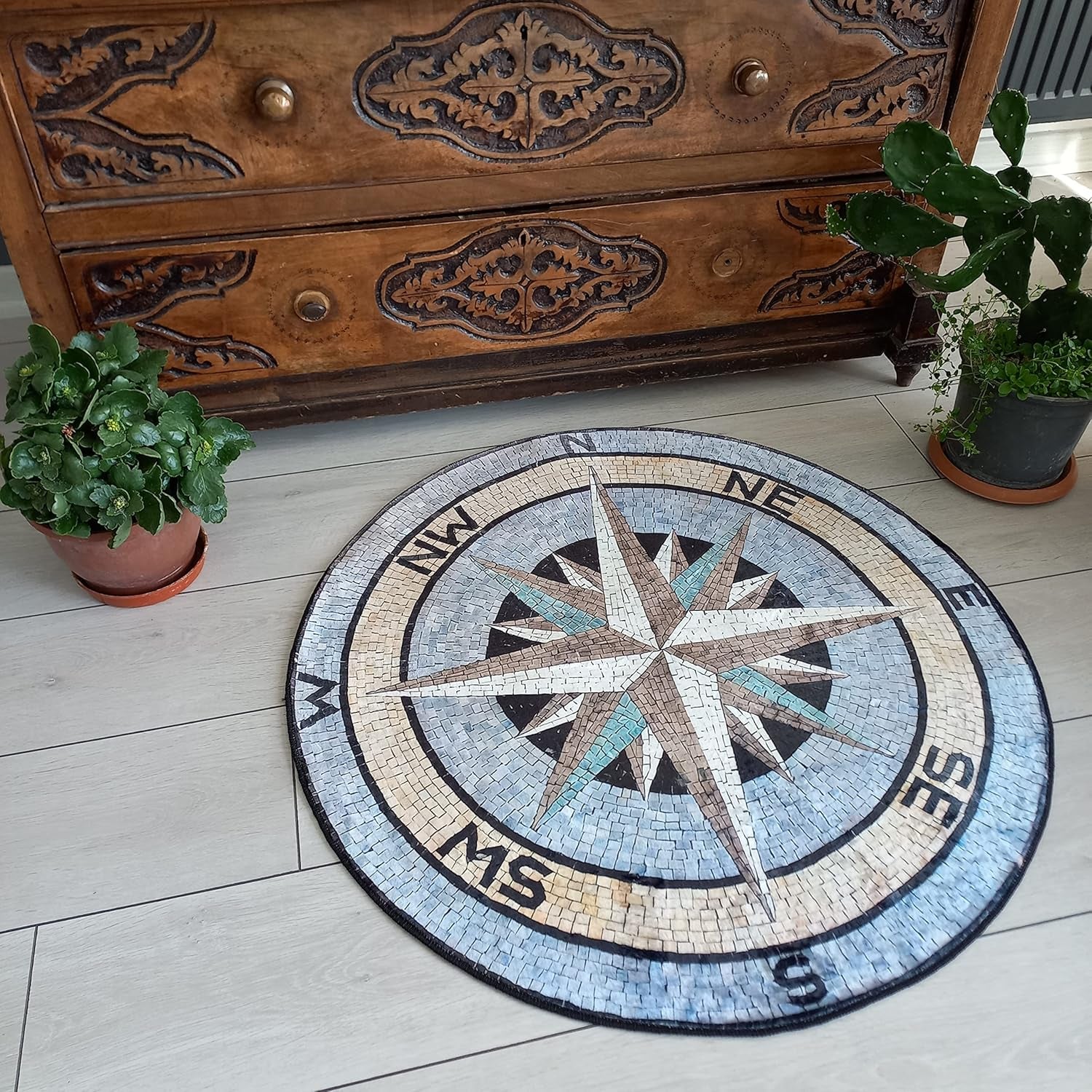 Compass Rug Cool round Area Rug Hypebeast Rug Yacht Mat Boat Mat Ultra Soft Non Slip Summer House Carpet Luxury Home Decor (3.3X3.3 Ft., Model - 7)