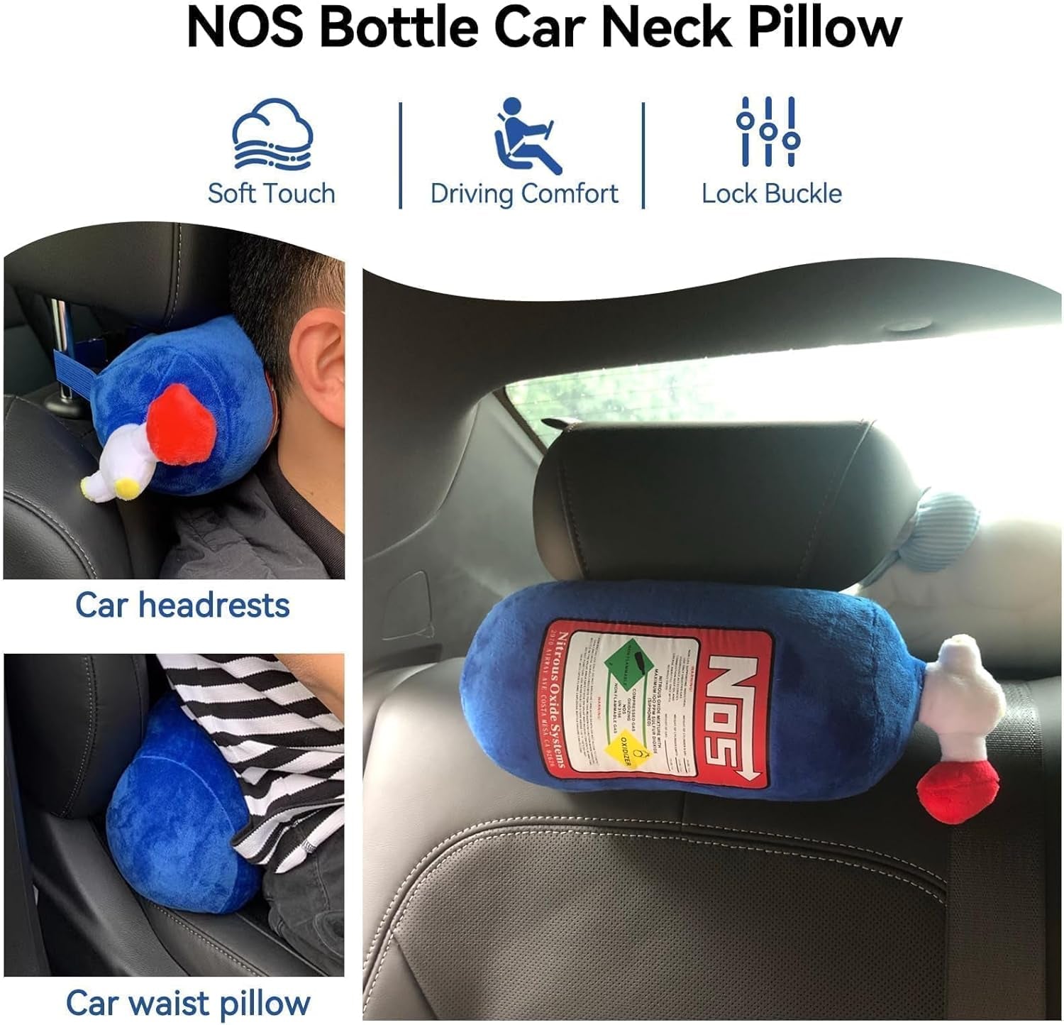 Car Neck Pillow, NOS Bottle Design Plush Car Headrest Pillow Neck Support Pillow for Car Seat, Office Chair, Travel, 11 X 4.7In (1)