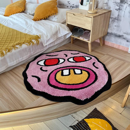 Tufted Carpet Cherry Bomb Rug Pink Room Decor Kawaii Rug Small Rugs for Bedroom Cartoon Circle Punch Needle Carpet (23.6X23.6 Inch)