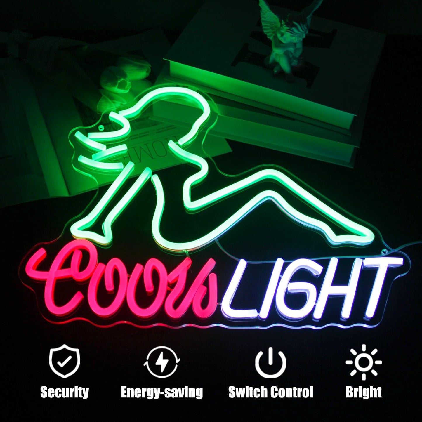 Crs Light Neon Sign Beer Neon Signs for Man Cave Bar Decor Green Lady LED Neon Lights Signs Bar Neon Sign Wall Art Neon Light for Bedroom Beer Pub Man Cave Restaurant Party Decor